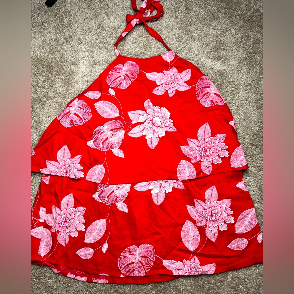 Roxy Red and Pink Tropical Halter Tank Top
